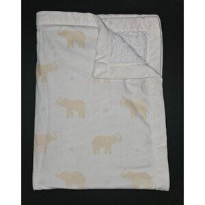 Wendy Bellissimo White Tan Elephant Fleece Baby Blanket Blue Stars READ AS IS
